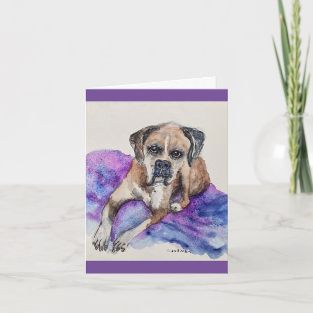 Carte De Remerciements aquarelle en l'honneur de Butch, notre Boxer (Devant)
