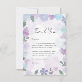 Carte De Remerciements Aquarelle esthétique Mariage floral