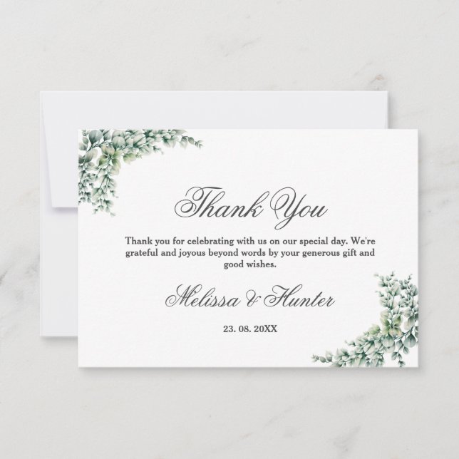 Carte De Remerciements Aquarelle Eucalyptus Mariage de feuillage (Devant)