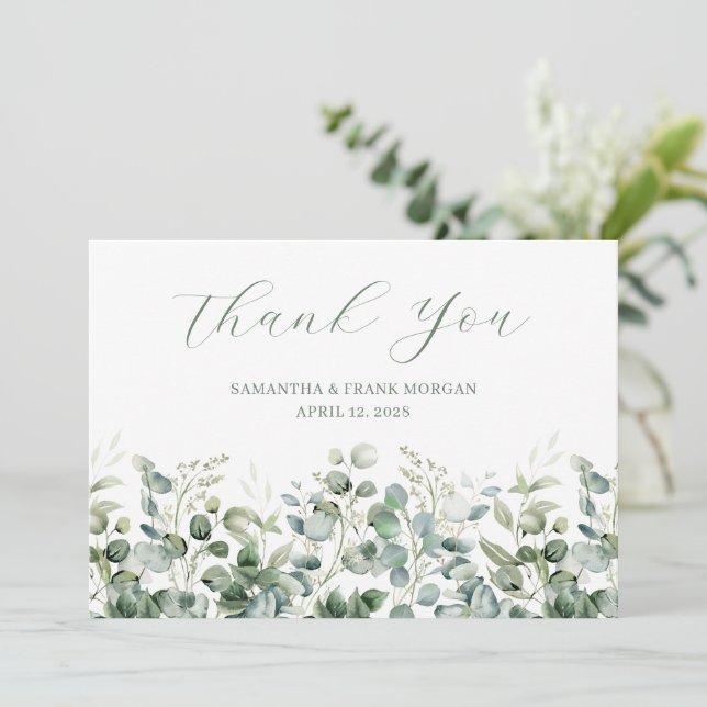 Carte De Remerciements Aquarelle Eucalyptus Mariage frontalier (Debout devant)