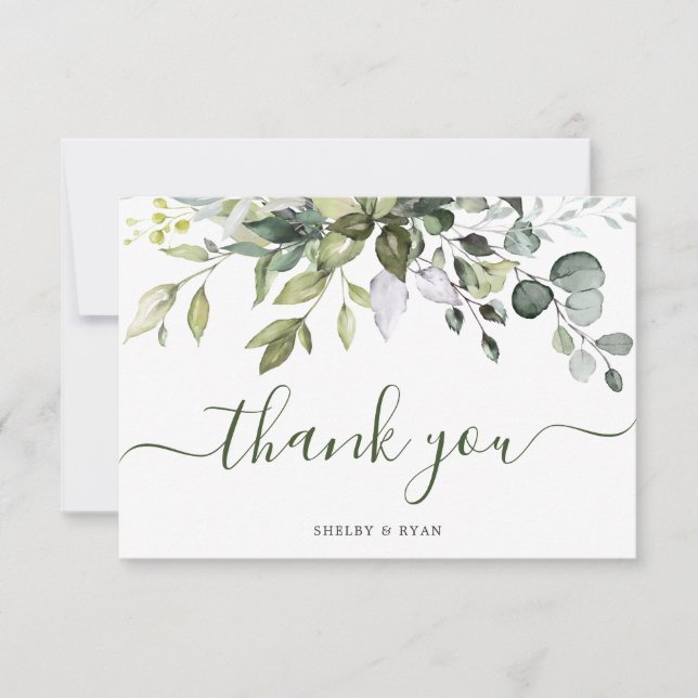 Carte De Remerciements Aquarelle Eucalyptus Vert Mariage Aquarelle (Devant)