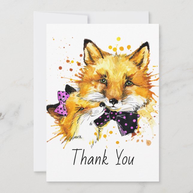Carte De Remerciements Aquarelle Fancy Foxes (Devant)