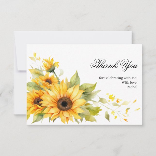 Carte De Remerciements Aquarelle Fête des mariées de tournesol rustique (Devant)