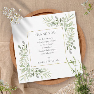 Carte De Remerciements Aquarelle Feuille Baby shower de verdure poème