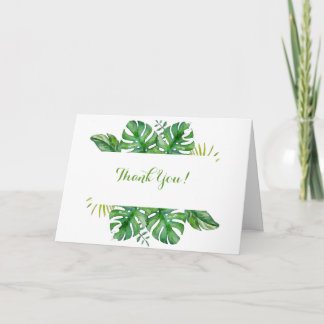 Carte De Remerciements Aquarelle Feuilles de Monstera Vert Tropical Maria