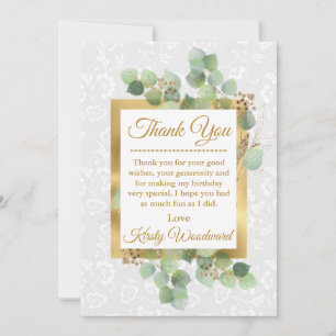 Carte De Remerciements Aquarelle Feuilles Paillettes Or Anniversaire