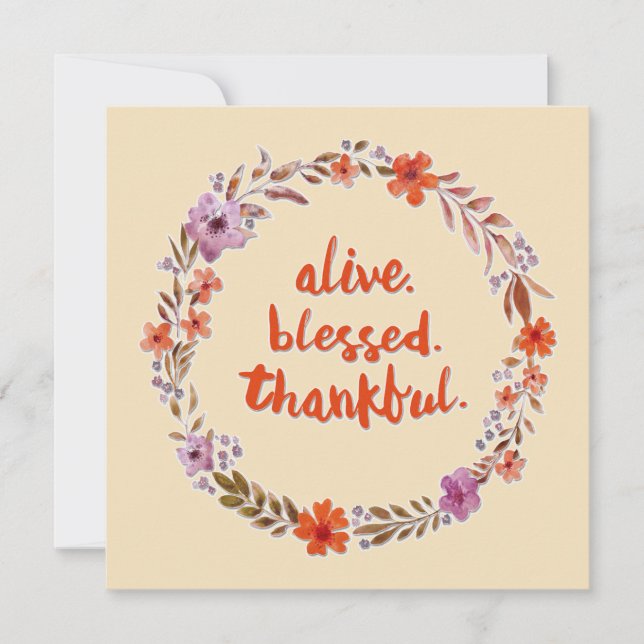 Carte De Remerciements Aquarelle Fleur d'Action de grâce Wreath sur Beige (Devant)