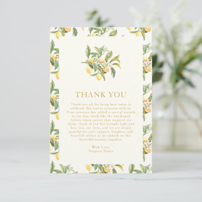 Carte De Remerciements Aquarelle Fleur de citron (Debout devant)