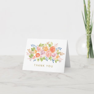 Carte De Remerciements Aquarelle Fleur Rose Or Remerciement Générique