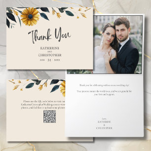 Carte De Remerciements Aquarelle Fleur sauvage Elégant Beige Mariage Phot