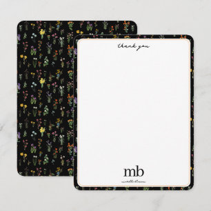 Carte De Remerciements Aquarelle fleur sauvage Floral botanique noir
