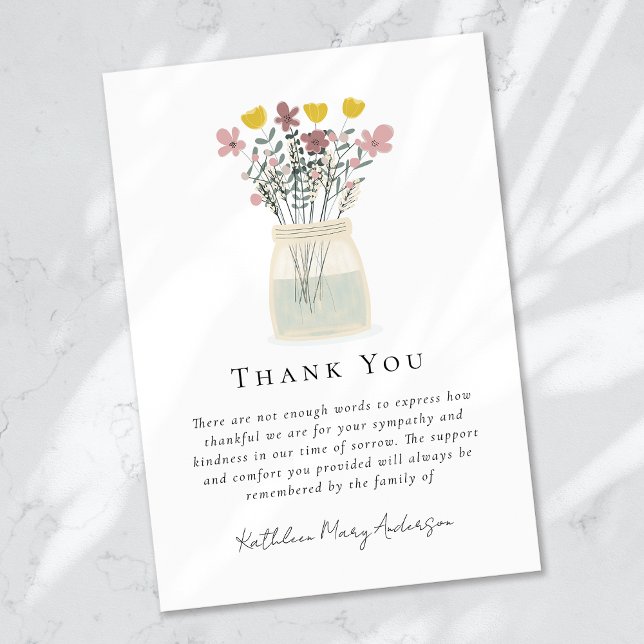 Carte De Remerciements Aquarelle Fleur sauvage Sympathy funérailles (Créateur téléchargé)