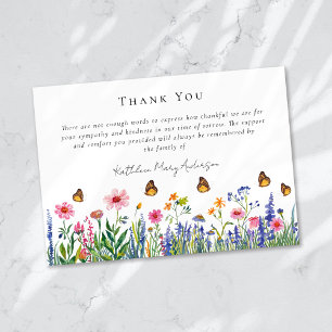 Carte De Remerciements Aquarelle Fleur sauvage Sympathy funérailles