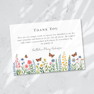 Carte De Remerciements Aquarelle Fleur sauvage Sympathy funérailles