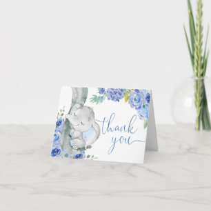 Carte De Remerciements Aquarelle fleurie bleu petit cacahuète