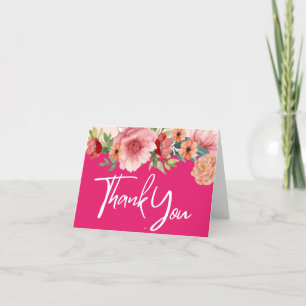 Carte De Remerciements Aquarelle fleurie rose vif table de douche