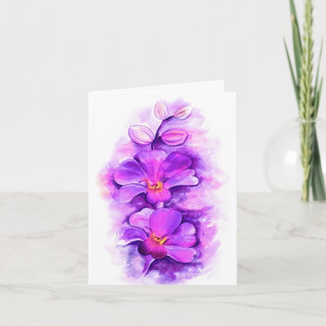 Carte De Remerciements Aquarelle fleurie violette orchidée (Devant)