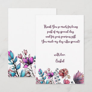 Carte De Remerciements Aquarelle Fleurs adultes Anniversaire