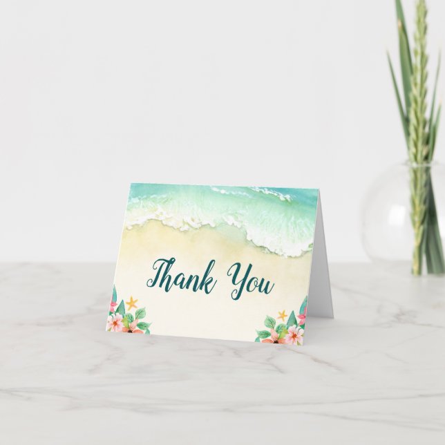 Carte De Remerciements Aquarelle Fleurs de Plage (Devant)