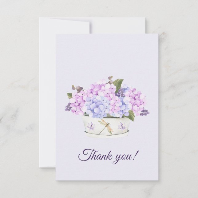 Carte De Remerciements Aquarelle Fleurs d'hydrangée rose et violet (Devant)