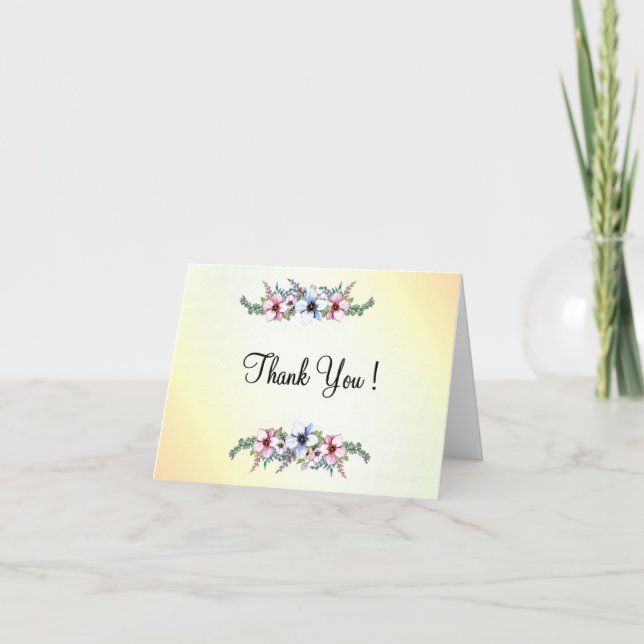 Carte De Remerciements Aquarelle Fleurs Jaune brillant Blanc à l'intérieu (Devant)