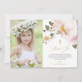 Carte De Remerciements Aquarelle Fleurs rousses Première Communion sainte