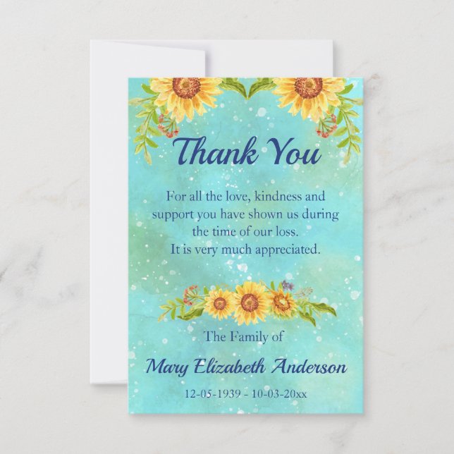 Carte De Remerciements Aquarelle Floral Bereavement Bleu (Devant)