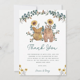 Carte De Remerciements Aquarelle Floral Boho Boy Girl Baby shower jumeaux