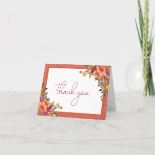 Carte De Remerciements Aquarelle Floral Fuchsia Fête des mariées