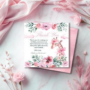 Carte De Remerciements Aquarelle Floral Giraffe Ribbon Girl Anniversaire