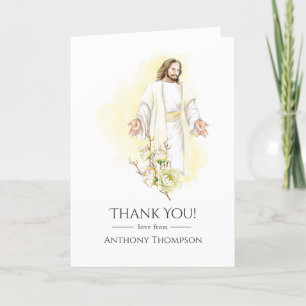 Carte De Remerciements Aquarelle Floral Jésus Baptême ou baptême