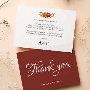 Carte De Remerciements Aquarelle Floral Rustique Automne Chaud Mariage d'