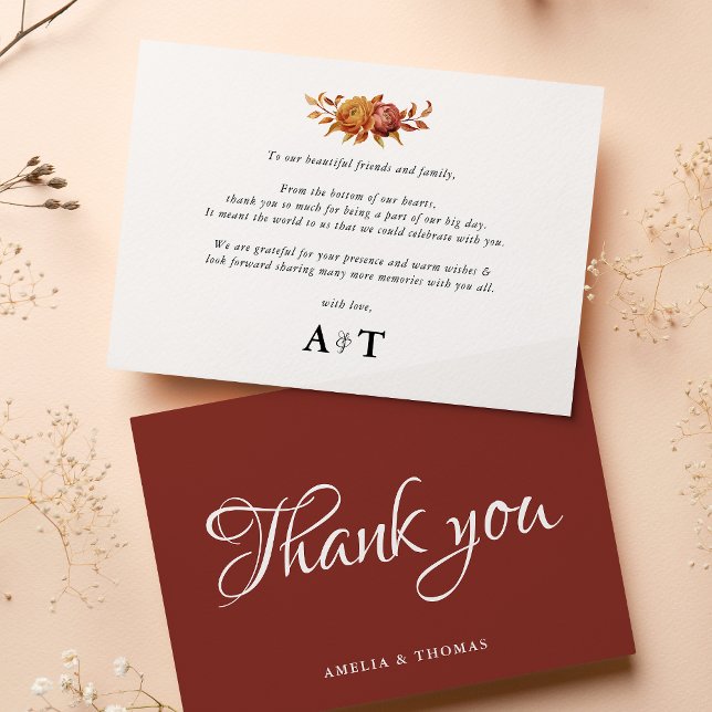 Carte De Remerciements Aquarelle Floral Rustique Automne Chaud Mariage d' (Créateur téléchargé)