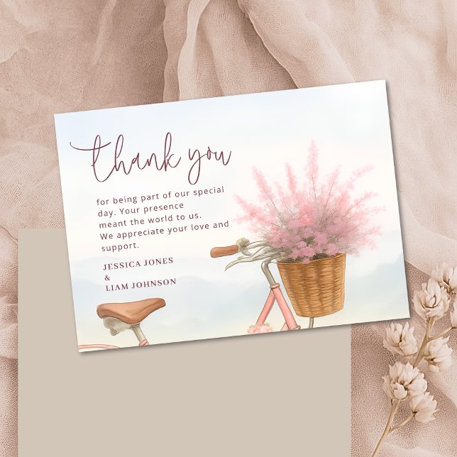 Carte De Remerciements Aquarelle Floral Vintage Bicycle (Watercolor Floral Vintage Bicycle Engagement Party Thank You Card)