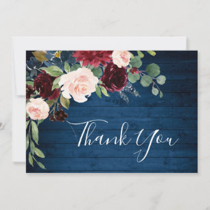 Carte De Remerciements Aquarelle florale Bleue Bleu de la marine de Bourg