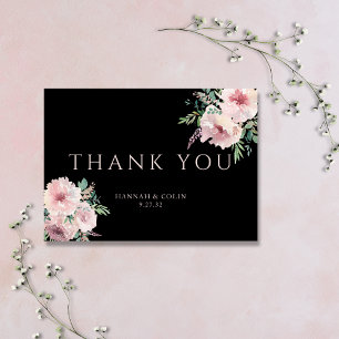 Carte De Remerciements Aquarelle florale brillante et noire