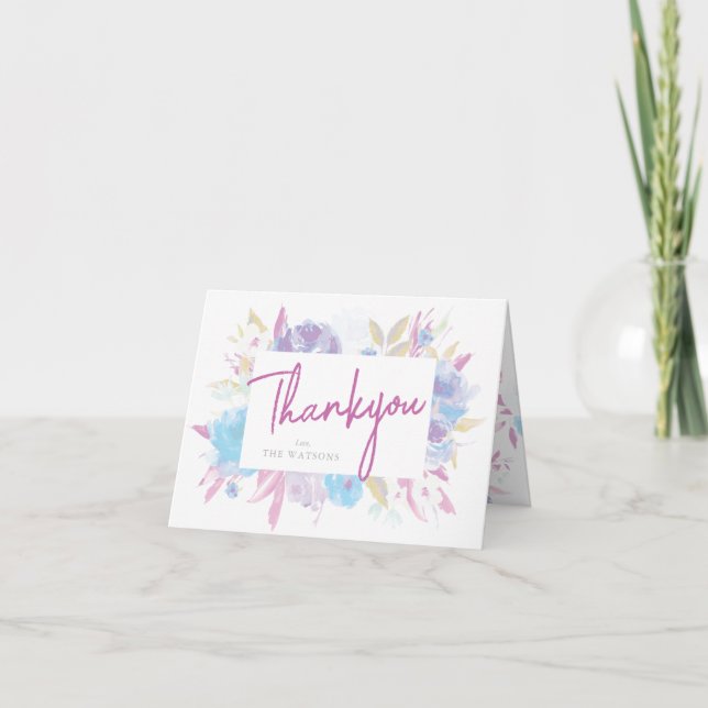 Carte De Remerciements Aquarelle florale de Baby shower pourpre (Devant)