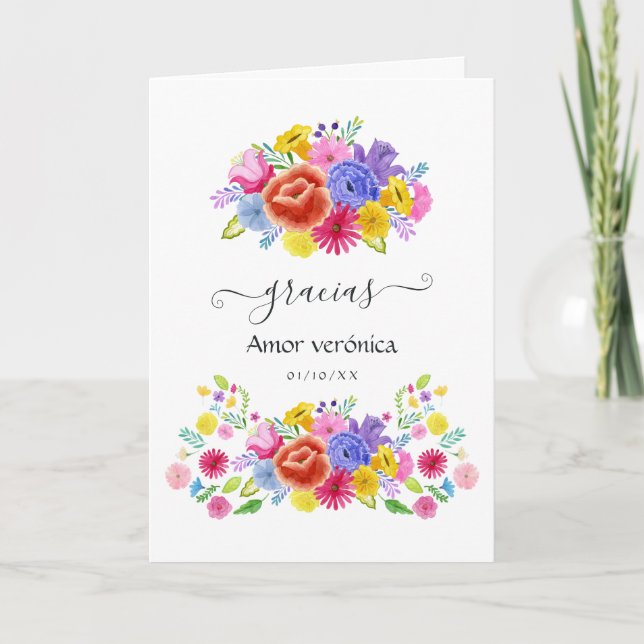 Carte De Remerciements Aquarelle Florale espagnole Fiesta Quinceañera Pho (Devant)