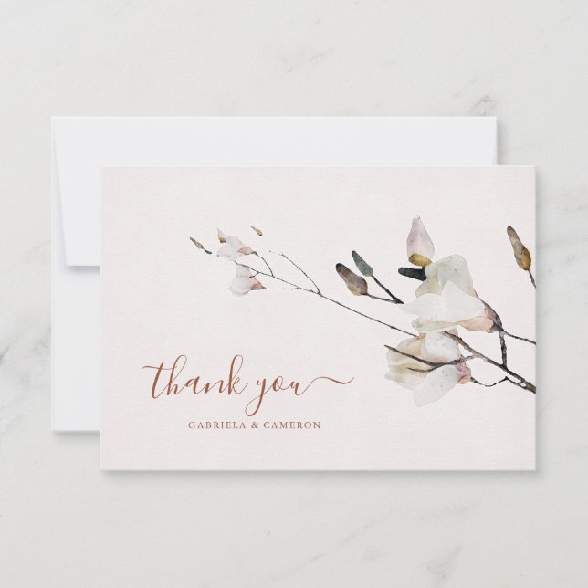 Carte De Remerciements Aquarelle Florale Magnolia Terracotta (Devant)