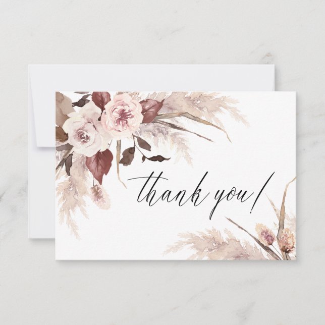 Carte De Remerciements Aquarelle Florale Pampas Grass Boho Mariage  (Devant)