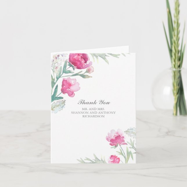 Carte De Remerciements aquarelle florale - remerciement de mariage aux pi (Devant)