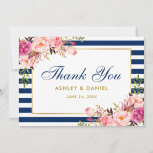 Carte De Remerciements Aquarelle Florale rose Bleu Mariage