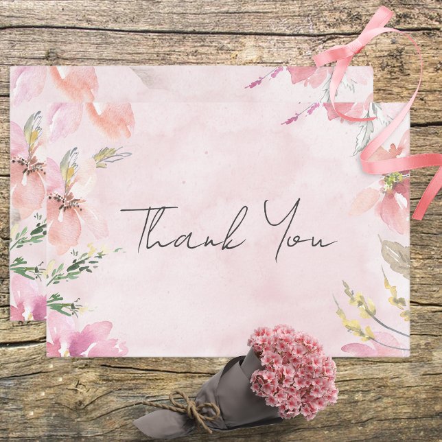 Carte De Remerciements Aquarelle florale rose bleu Mariage moderne (Créateur téléchargé)