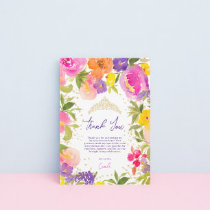 Carte De Remerciements Aquarelle florale rose de l'été or Quinceanera