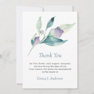 Carte De Remerciements Aquarelle florale Sympathie des funérailles vert-m