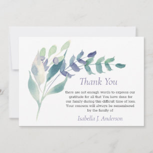 Carte De Remerciements Aquarelle florale Sympathie funéraire rustique Lil