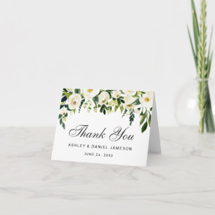 Carte De Remerciements Aquarelle Florale Vert Mariage blanc Note de remer
