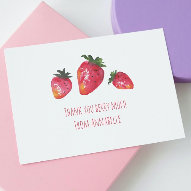 Carte De Remerciements Aquarelle Fraises peintes à la main Berry de print (These personalized strawberry thank you cards are hand-illustrated and unique in the world.)