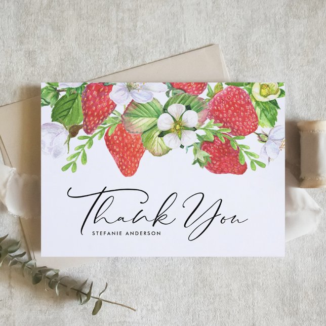 Carte De Remerciements Aquarelle Framboise et fleurs Graduation (Créateur téléchargé)