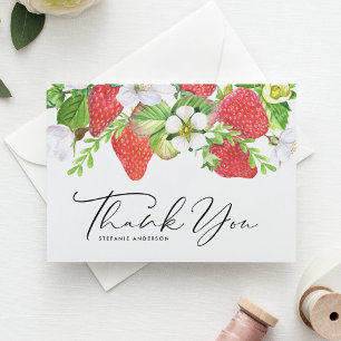 Carte De Remerciements Aquarelle Framboise et fleurs Graduation